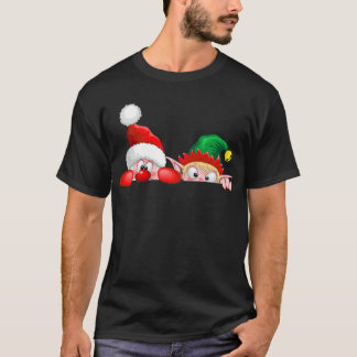 Santa and Elf Cute and funny Characters Peeking  T-Shirt