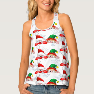 Santa and Elf Cute and funny Characters Peeking Tank Top