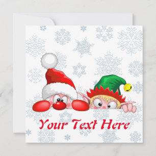 Santa and Elf Cute and funny Characters Peeking  Thank You Card