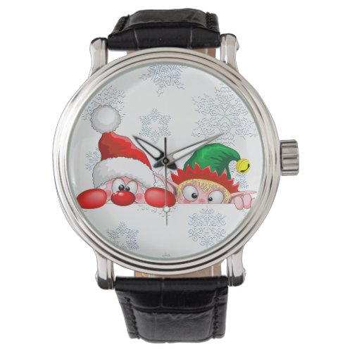 Santa and Elf Cute and funny Characters Peeking  Watch