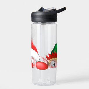 Santa and Elf Cute and funny Characters Peeking Water Bottle