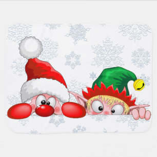Santa and Elf Cute and funny Christmas Cartoon Cha Baby Blanket