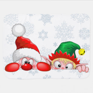 Santa and Elf Cute and funny Christmas Cartoon Cha Baby Blanket