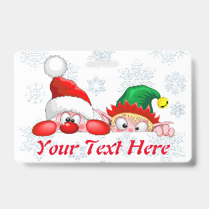 Santa and Elf Cute and funny Christmas Cartoon Cha Badge
