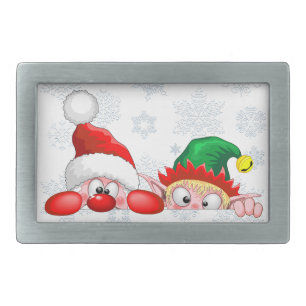Santa and Elf Cute and funny Christmas Cartoon Cha Belt Buckle