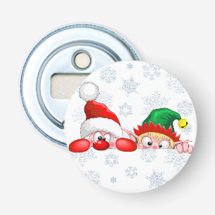 Santa and Elf Cute and funny Christmas Cartoon Cha Bottle Opener