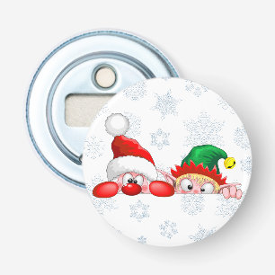 Santa and Elf Cute and funny Christmas Cartoon Cha Bottle Opener