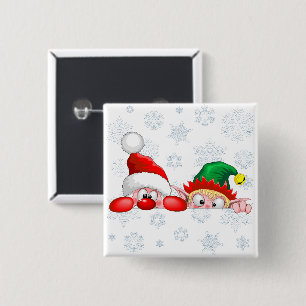 Santa and Elf Cute and funny Christmas Cartoon Cha Button