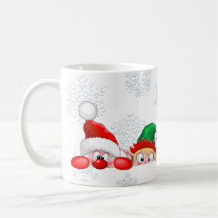 Santa and Elf Cute and funny Christmas Cartoon Cha Coffee Mug