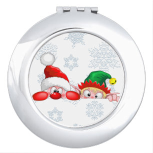 Santa and Elf Cute and funny Christmas Cartoon Cha Compact Mirror