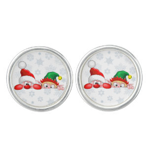 Santa and Elf Cute and funny Christmas Cartoon Cha Cufflinks