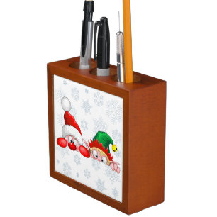 Santa and Elf Cute and funny Christmas Cartoon Cha Desk Organizer