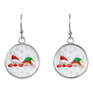 Santa and Elf Cute and funny Christmas Cartoon Cha Earrings