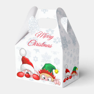 Santa and Elf Cute and funny Christmas Cartoon Cha Favor Boxes
