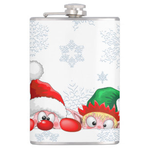 Santa and Elf Cute and funny Christmas Cartoon Cha Flask