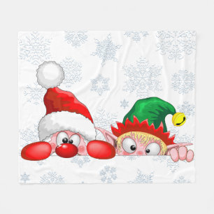 Santa and Elf Cute and funny Christmas Cartoon Cha Fleece Blanket