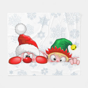 Santa and Elf Cute and funny Christmas Cartoon Cha Fleece Blanket