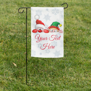 Santa and Elf Cute and funny Christmas Cartoon Cha Garden Flag