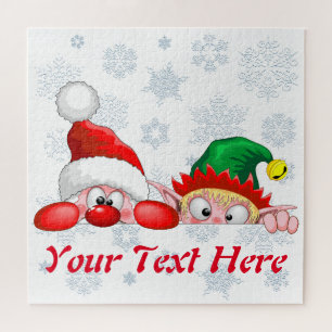 Santa and Elf Cute and funny Christmas Cartoon Cha Jigsaw Puzzle