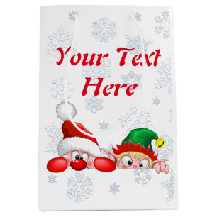 Santa and Elf Cute and funny Christmas Cartoon Cha Medium Gift Bag