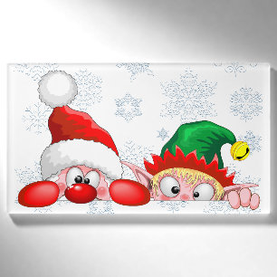 Santa and Elf Cute and funny Christmas Cartoon Cha Name Tag