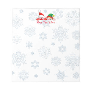 Santa and Elf Cute and funny Christmas Cartoon Cha Notepad