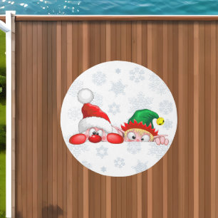 Santa and Elf Cute and funny Christmas Cartoon Cha Outdoor Rug