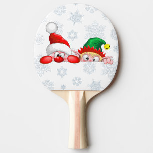 Santa and Elf Cute and funny Christmas Cartoon Cha Ping Pong Paddle