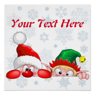Santa and Elf Cute and funny Christmas Cartoon Cha Poster