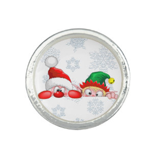 Santa and Elf Cute and funny Christmas Cartoon Cha Ring
