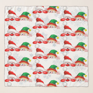 Santa and Elf Cute and funny Christmas Cartoon Cha Scarf