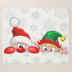Santa and Elf Cute and funny Christmas Cartoon Cha Sherpa Blanket