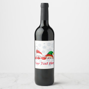 Santa and Elf Cute and funny Christmas Cartoon Cha Wine Label