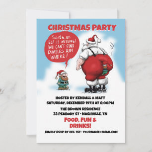 Santa and Elf Funny Cartoon Invitation