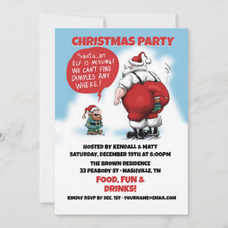 Santa and Elf Funny Cartoon Invitation