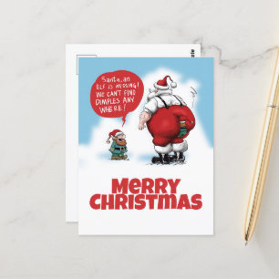 Santa and Elf Funny Cartoon Postcard