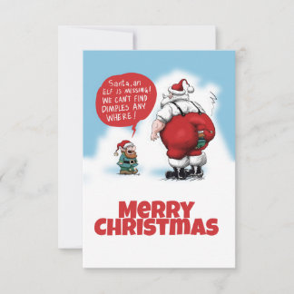 Santa and Elf Funny Cartoon Thank You Card