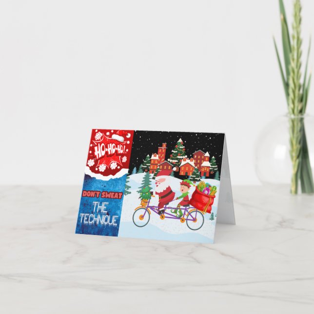 Santa and Elf’s Snowy Bike Ride Holiday Card (Front)