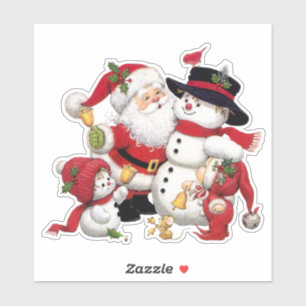 Santa and Elf with Snowman Custom-Cut Vinyl  Sticker