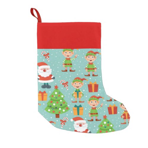 Santa And Elfs Christmas Pattern Small Christmas Stocking