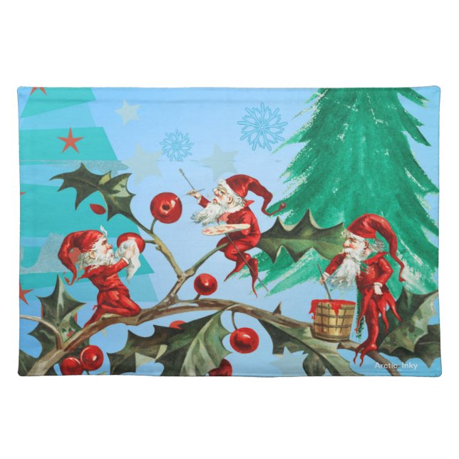 Santa and Elves Getting Ready  Cloth Placemat (Front)