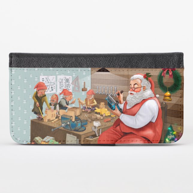 Santa And Elves Making Toys | Christmas iPhone Wallet Case (Front (Horizontal))