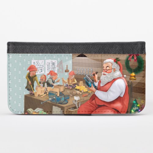 Santa And Elves Making Toys  Christmas iPhone X Wallet Case