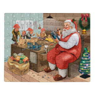 Santa And Elves Making Toys   Christmas Jigsaw Puzzle
