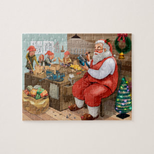 Santa And Elves Making Toys   Christmas Jigsaw Puzzle