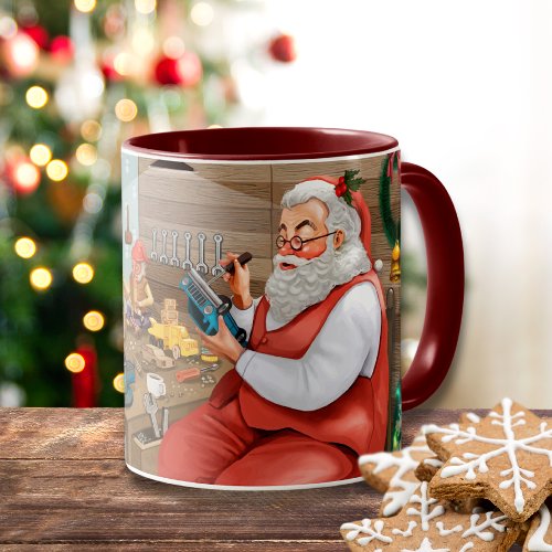 Santa And Elves Making Toys  Christmas Mug