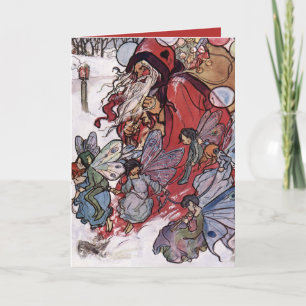 Santa and Fairies by Florence Harrison Holiday Card