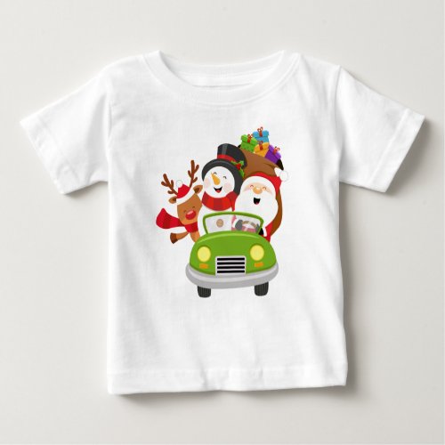 Santa and fiend delivering gift baby T_Shirt