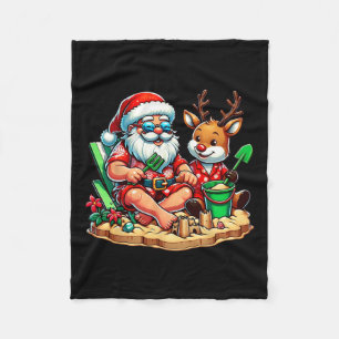 Santa And Friend At The Beach Christmas In July Su Fleece Blanket