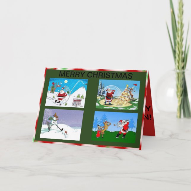 Santa and friends golfing on a Christmas card (Front)